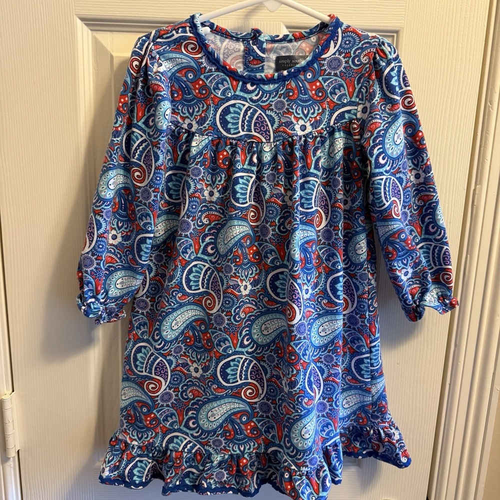 Simply Southern Red, White & Blue Paisley Dress, Size‎ 4T